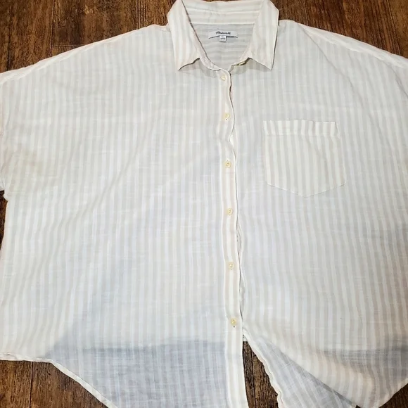 Madewell white- Beige button down short sleeve white shirt Size XL Cotton - Picture 2 of 11